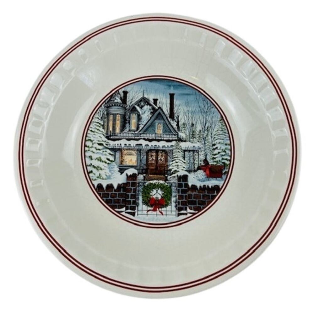 Watkins Cranilla Pecan Pie Deep Plate 1999 Holiday Winter Scene Chirstmas VTG